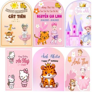 Phông bạt backrop sinh nhật in tên và ảnh bé, thông tin riêng mỗi bé lên bạt , in thông tin của bé