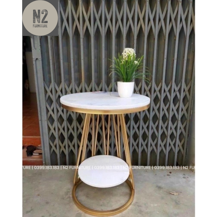 Kệ, Bàn góc Sofa, Kệ decor phòng khách mặt đá tròn chân kim loại kiểu bình hoa BG-11 sang trọng, hiện đại