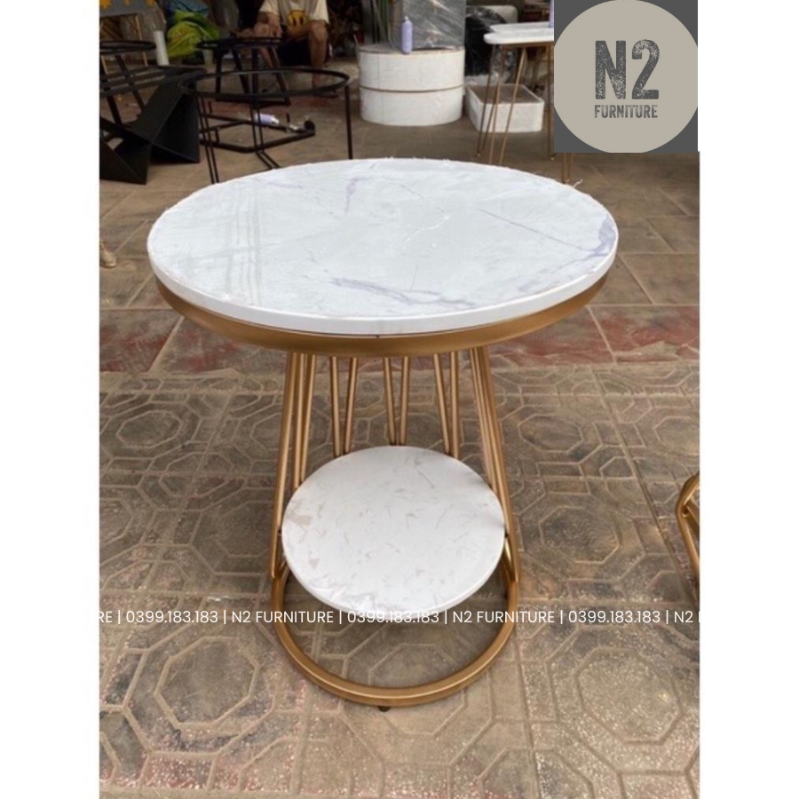 Kệ, Bàn góc Sofa, Kệ decor phòng khách mặt đá tròn chân kim loại kiểu bình hoa BG-11 sang trọng, hiện đại