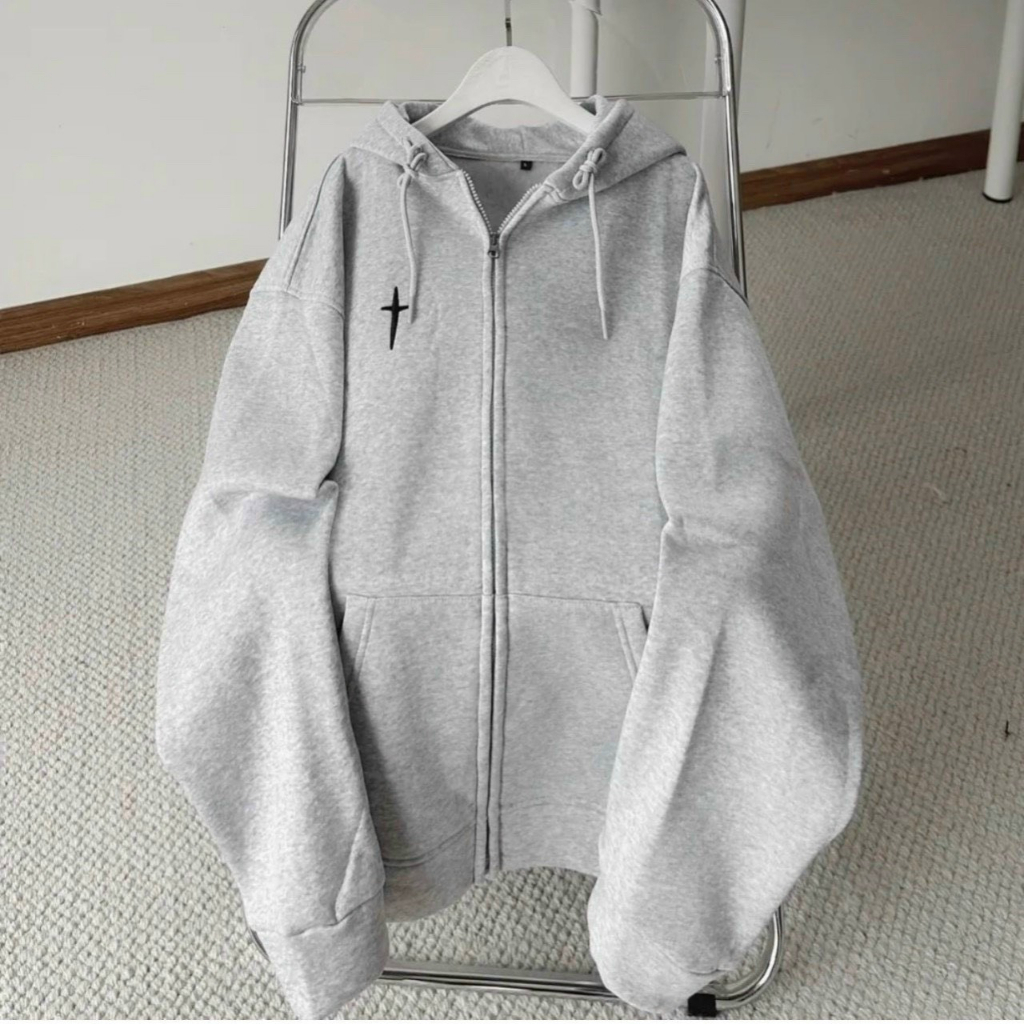 Áo khoác Hoodie Zip Nam Nữ Unisex Form To Breathye Chữ Thập Thêu Sắc Nét