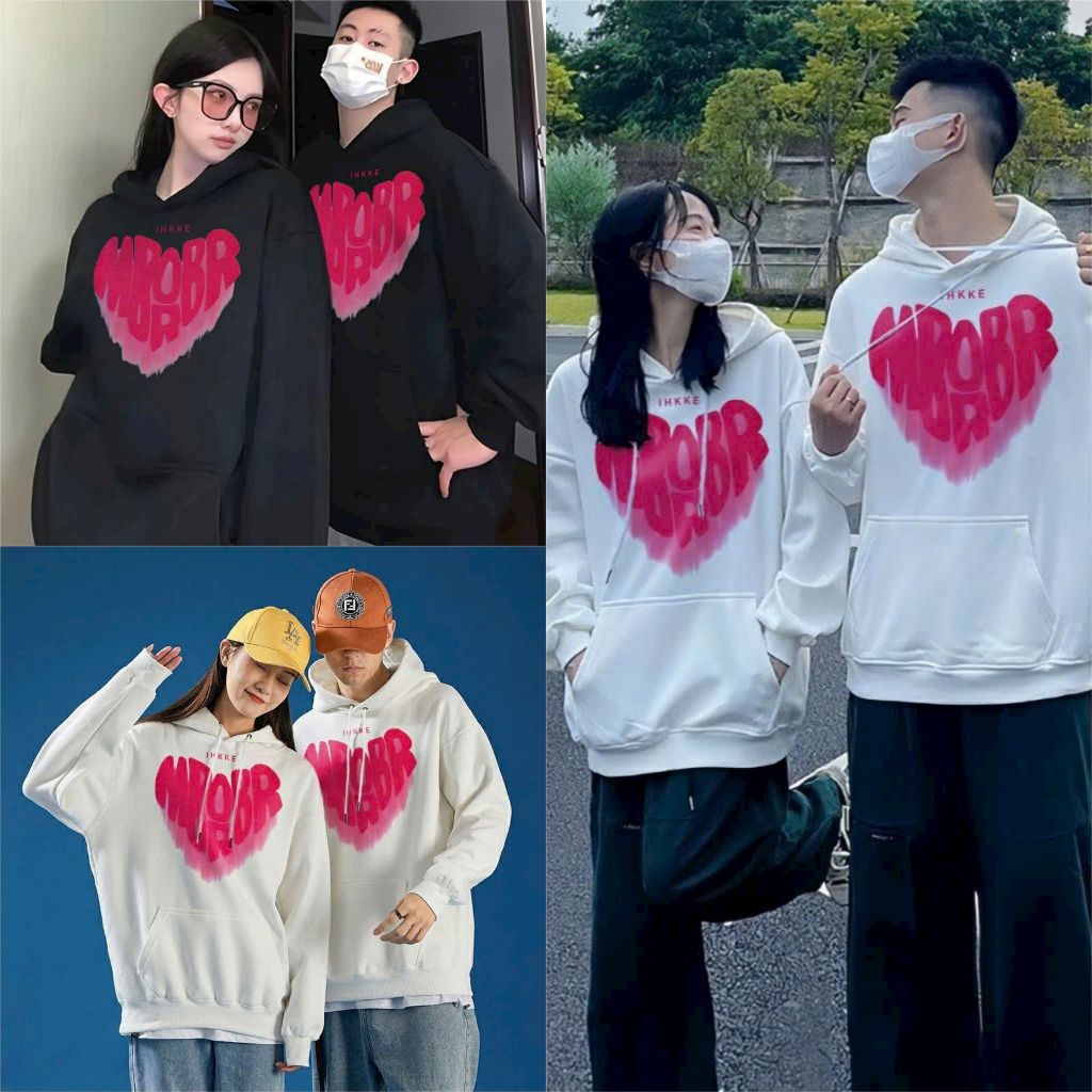 Áo Khoác Hoodie Nam Nữ Unisex họa tiết in TIM NỔI tay phồng nón rộng 2 lớp dày dặn