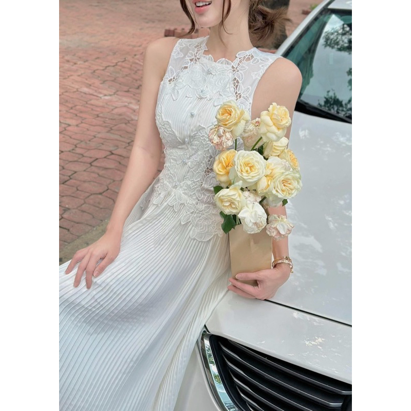 Đầm maxi phối ren hoa nổi