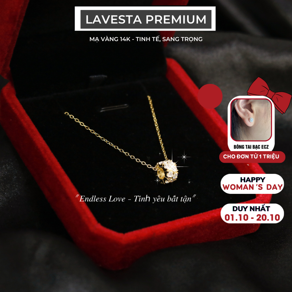 Dây chuyền nữ mạ vàng 14K cao cấp LAVESTA LAV029 vòng tròn đính đá biểu tượng Endless Love - Tình yêu bất tận