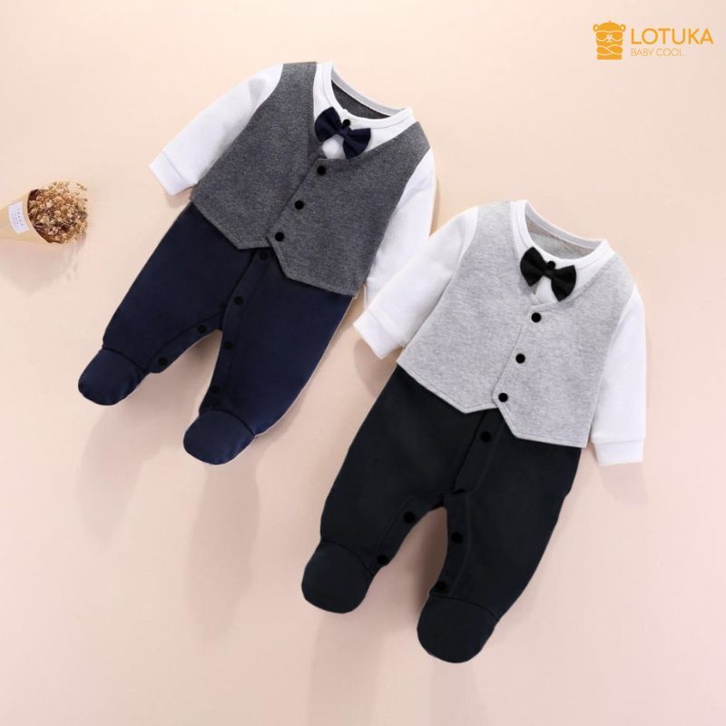 Bobysuit LOTUKA Dài Tay Cho Bé, Body Công Tử Liền Tất Cho Bé Trai, Quần Áo Trẻ Em, Bộ Giả Vest Liền Thân Size 3-12kg