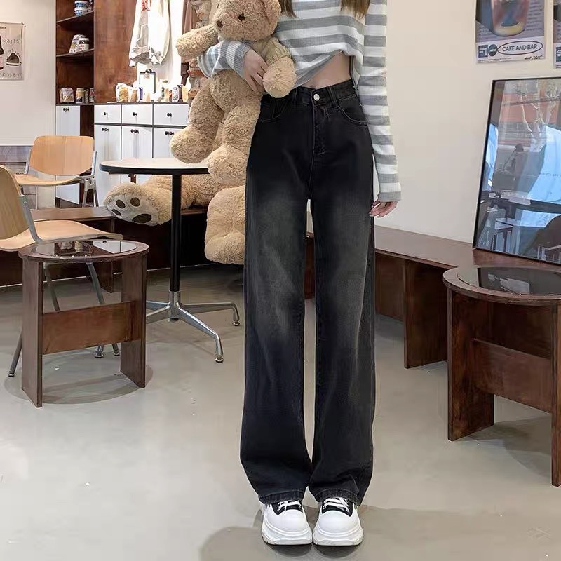 Quần jeans quần kaki ống suông nâu sữa cạp cao siêu hack chân siêu tôn dáng