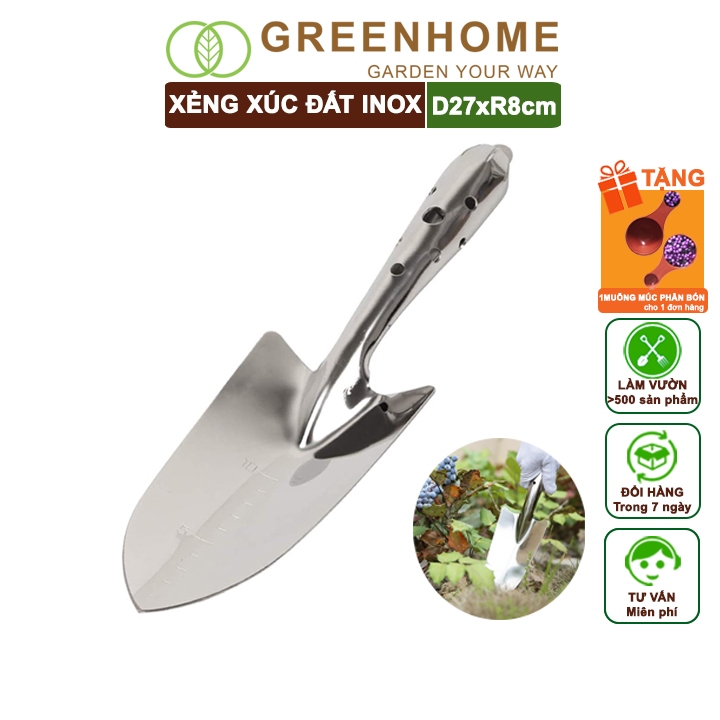 Xẻng Làm Vườn Greenhome, D27xr8cm, Hợp Kim, Chống Rỉ, Siêu Bền, Xẻng Xúc Đất, Dễ Vệ Sinh, Tiện Lợi