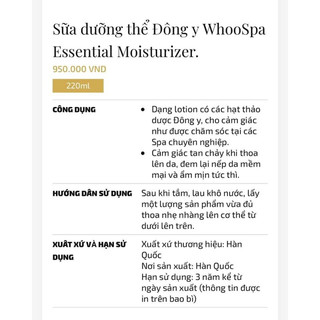 Sữa Tắm Và Dưỡng Thể làm mềm da dưỡng trắng ngừa lão hoá cấp ẩm sâu nuôi dưỡng da Whoo Spa