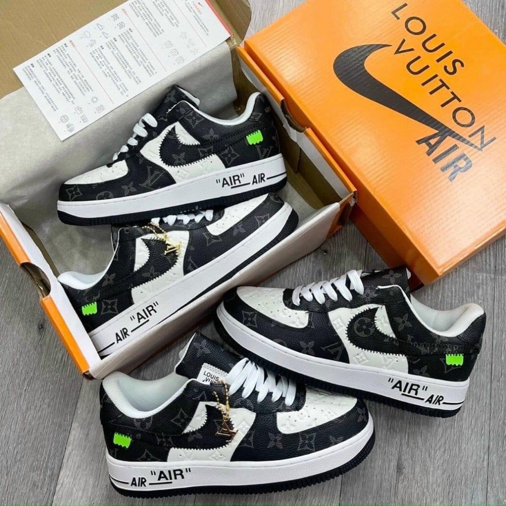 Giày AF1 LV Bản Cao Cấp Vân chìm sắc nét Giày Thể Thao Ni_ke Af1 Vân đen trắng 2 lớp Ari forceOne