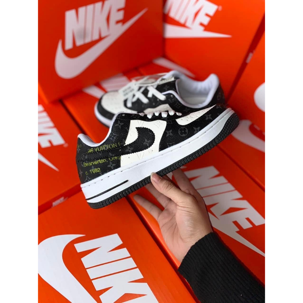 Giày AF1 LV Bản Cao Cấp Vân chìm sắc nét Giày Thể Thao Ni_ke Af1 Vân đen trắng 2 lớp Ari forceOne