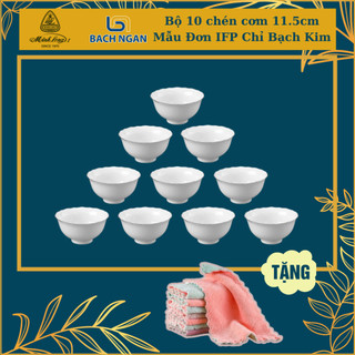 Bộ 10 chén cơm 11.5cm mẫu đơn ifp chỉ bạch kim - gốm sứ cao cấp minh long i