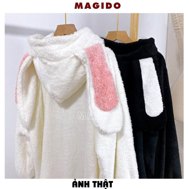 Váy lông dáng xòe ngắn tay dài có mũ đính tai thỏ xinh xắn đáng yêu dễ thương cute bánh bèo - MAGIDO VL01