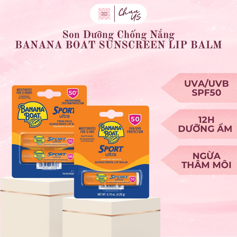Son Dưỡng Chống Nắng Banana Boat Ultra Sport Sunscreen Lip Balm SPF 50 - Son Dưỡng Chống Nắng Ngừa Thâm Môi