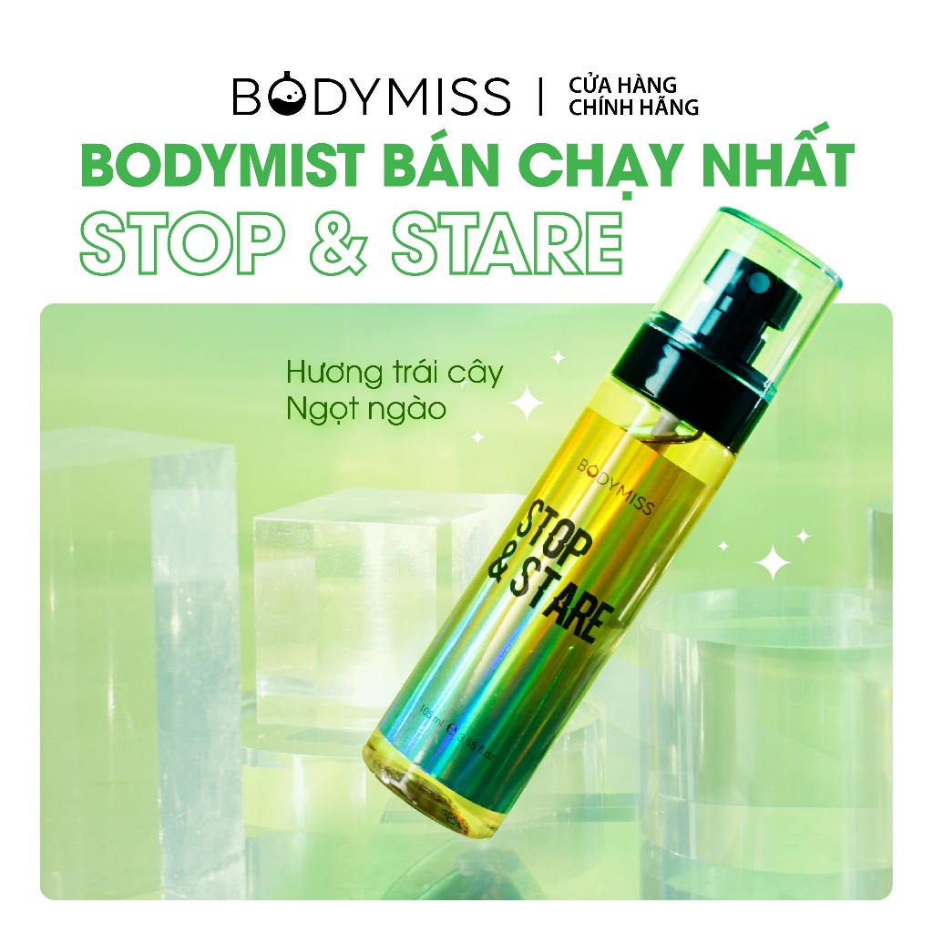 Bodymist Unisex Stop &amp; Stare Thu Hút Ngọt Ngào, Lưu Hương Lâu, Đi Học Đi Chơi BODYMISS 105ml (Chai)