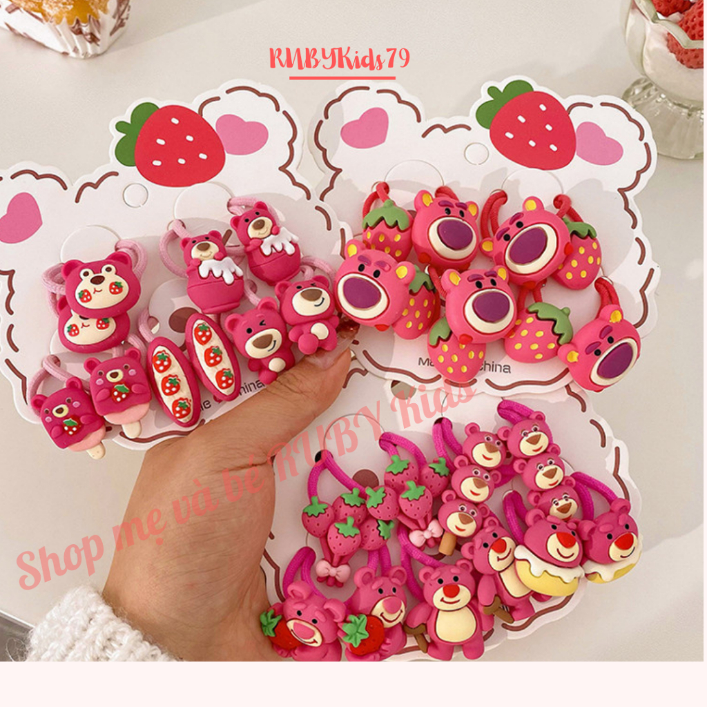 Dây buộc tóc gấu dâu set 10 dây màu hồng cho bé gái - rubykids79