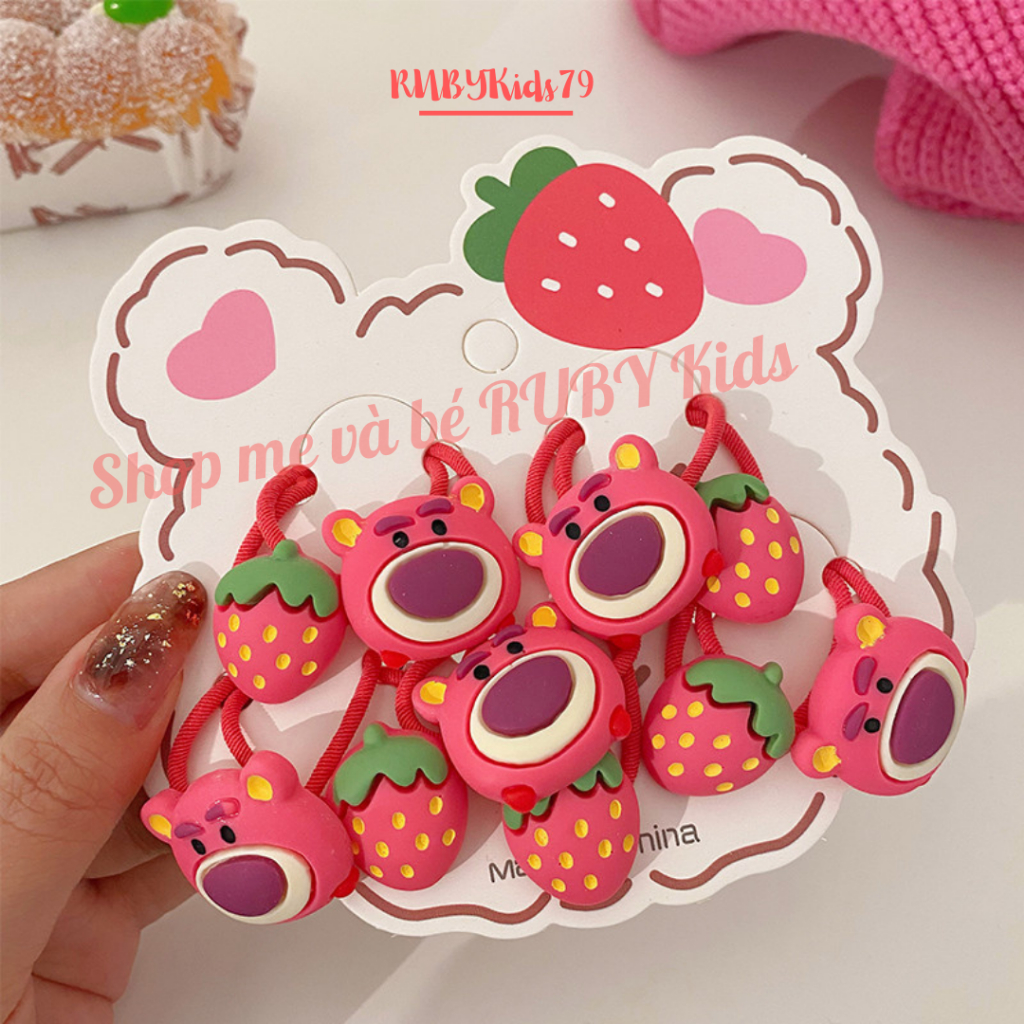 Dây buộc tóc gấu dâu set 10 dây màu hồng cho bé gái - rubykids79
