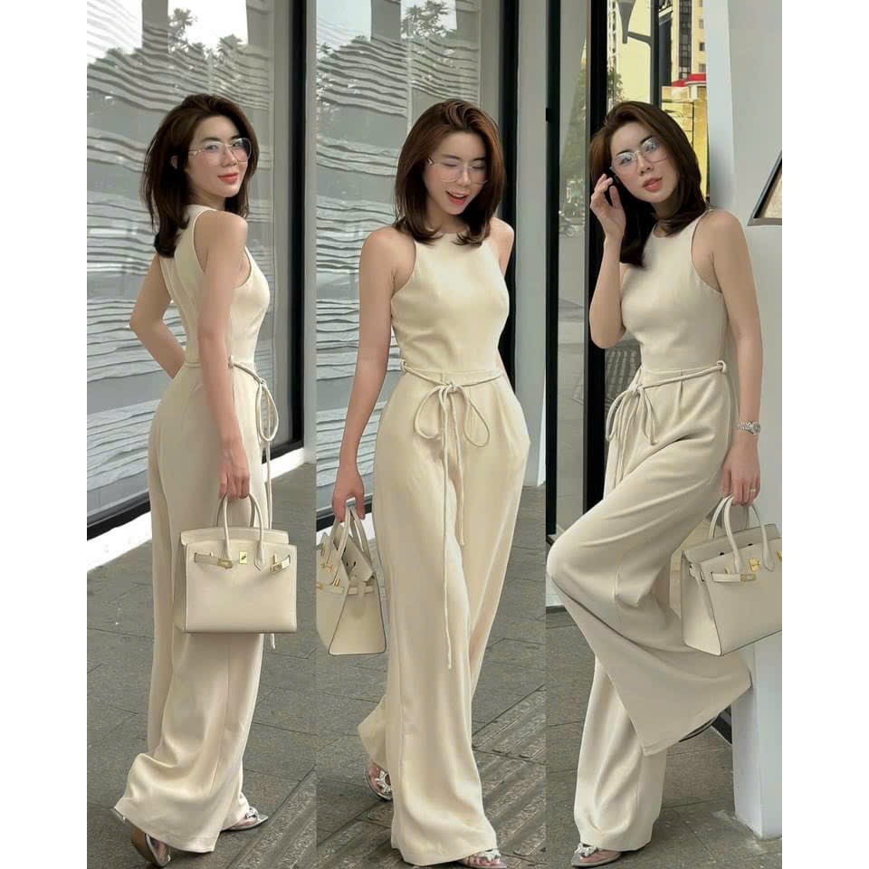 Jum nữ cotton lạnh cổ tròn sang chảnh tôn dáng họa tiết 2 màu trẻ trung quý phái cột dây eo dễ thương