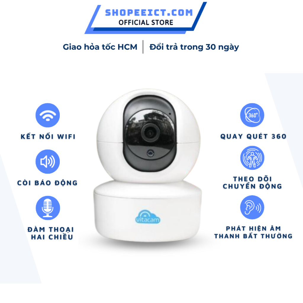 Camera Wifi Trong Nhà VITACAM C600C Full HD 1296P Chuẩn H265 Siêu Nét Giám Sát An Ninh - Hàng Chính Hãng