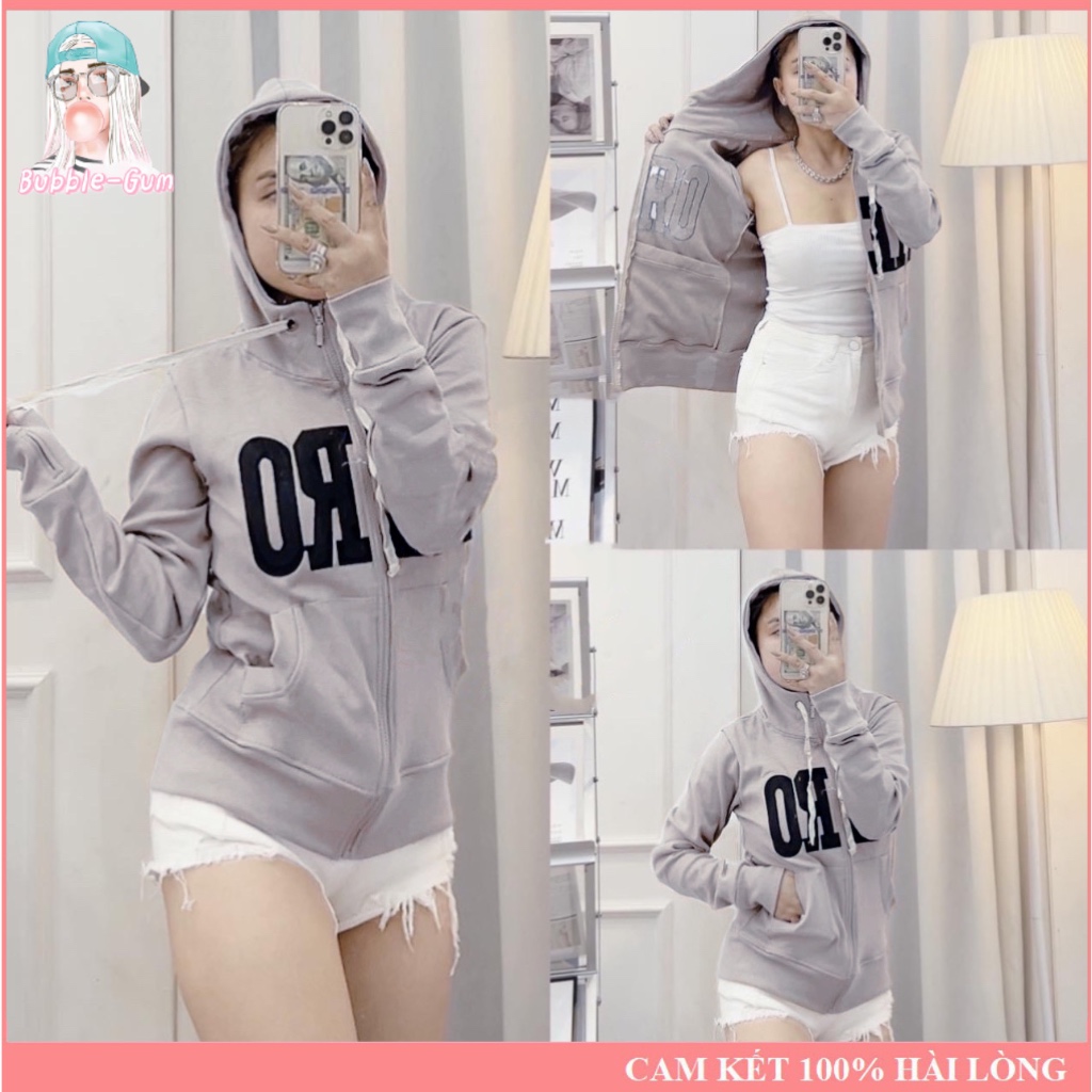 Áo Khoác Nữ Thêu Chữ Aero Chất Liệu Thun Gân 4 Túi Freesize Dưới 60kg Bubble Gum