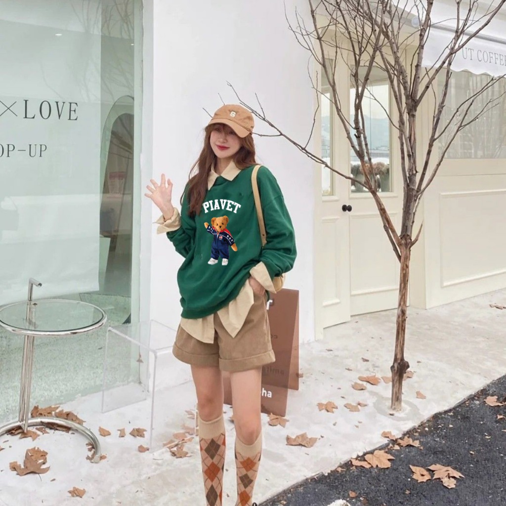 Áo Sweater Unisex Form Rộng HD417 HALEY Dài Tay Gấu PIAVET Phong Cách Basic Hàn Quốc Dày Dặn Ấm Áp