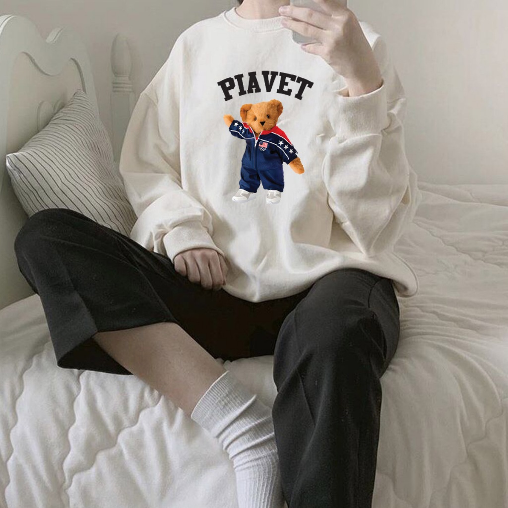 Áo Sweater Unisex Form Rộng HD417 HALEY Dài Tay Gấu PIAVET Phong Cách Basic Hàn Quốc Dày Dặn Ấm Áp