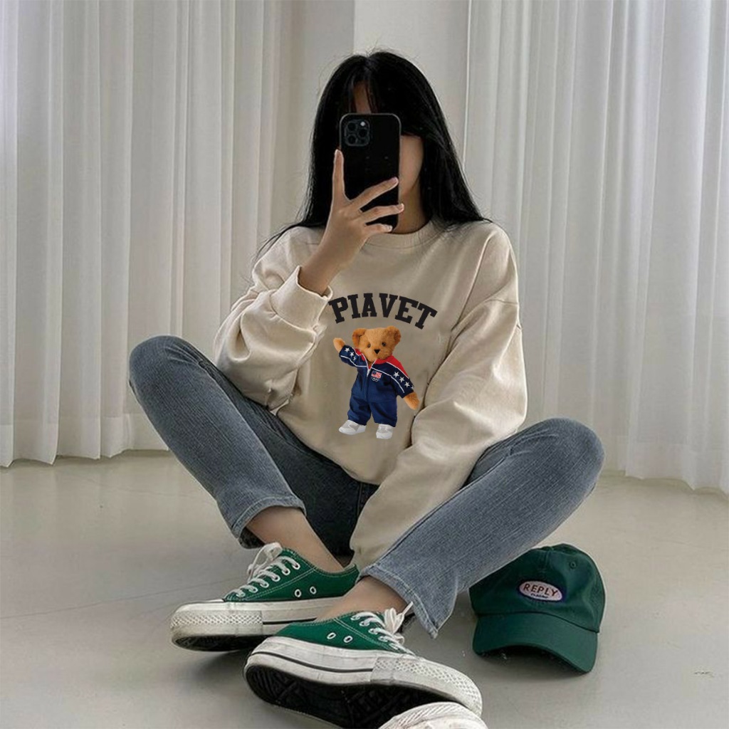 Áo Sweater Unisex Form Rộng HD417 HALEY Dài Tay Gấu PIAVET Phong Cách Basic Hàn Quốc Dày Dặn Ấm Áp