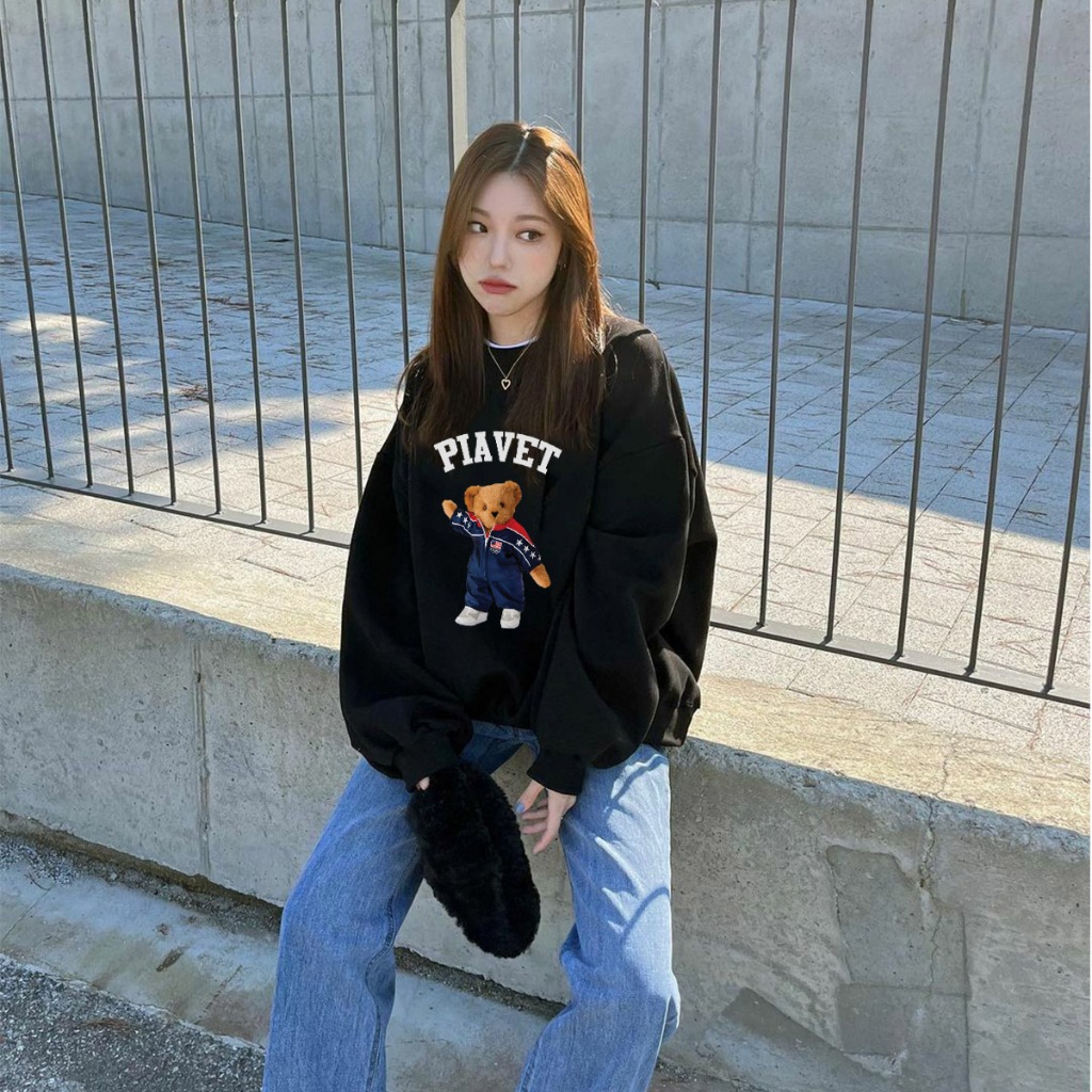 Áo Sweater Unisex Form Rộng HD417 HALEY Dài Tay Gấu PIAVET Phong Cách Basic Hàn Quốc Dày Dặn Ấm Áp