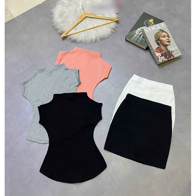 Set Áo Thun Body Chân Váy Ôm Ngắn