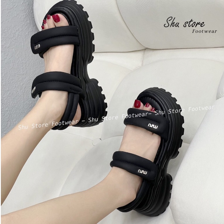 Xăng đan bánh mì Shu Store quai dán đế độn cao 5cm đi học đi chơi đều xinh thời trang xinh xắn