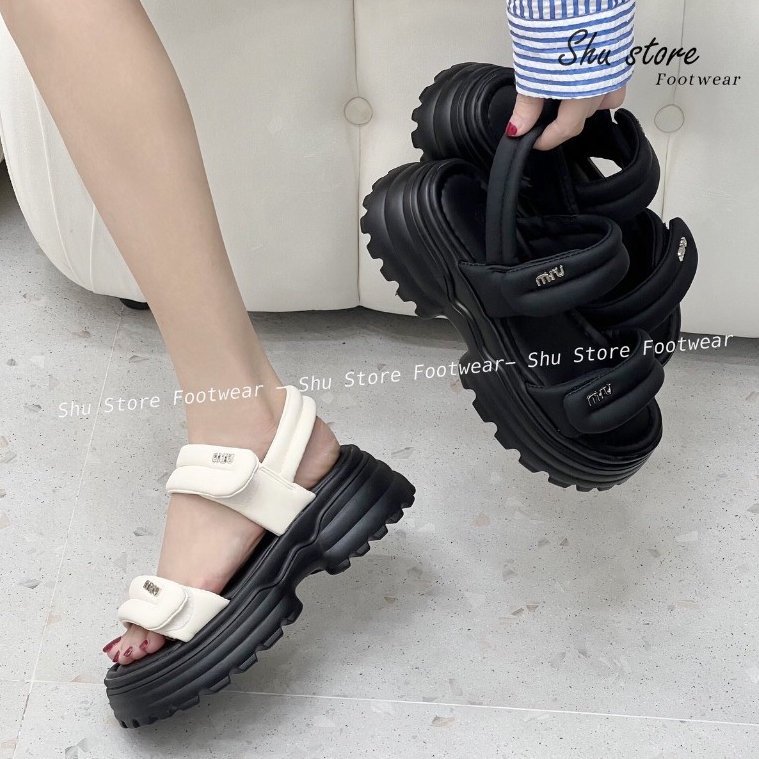 Xăng đan bánh mì Shu Store quai dán đế độn cao 5cm đi học đi chơi đều xinh thời trang xinh xắn
