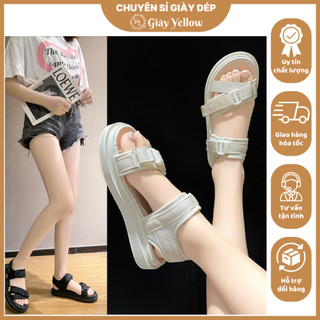 Giày sandal nữ RUV dép quai hậu đế may phong cách ulzzang quai dán chéo màu đen/kem