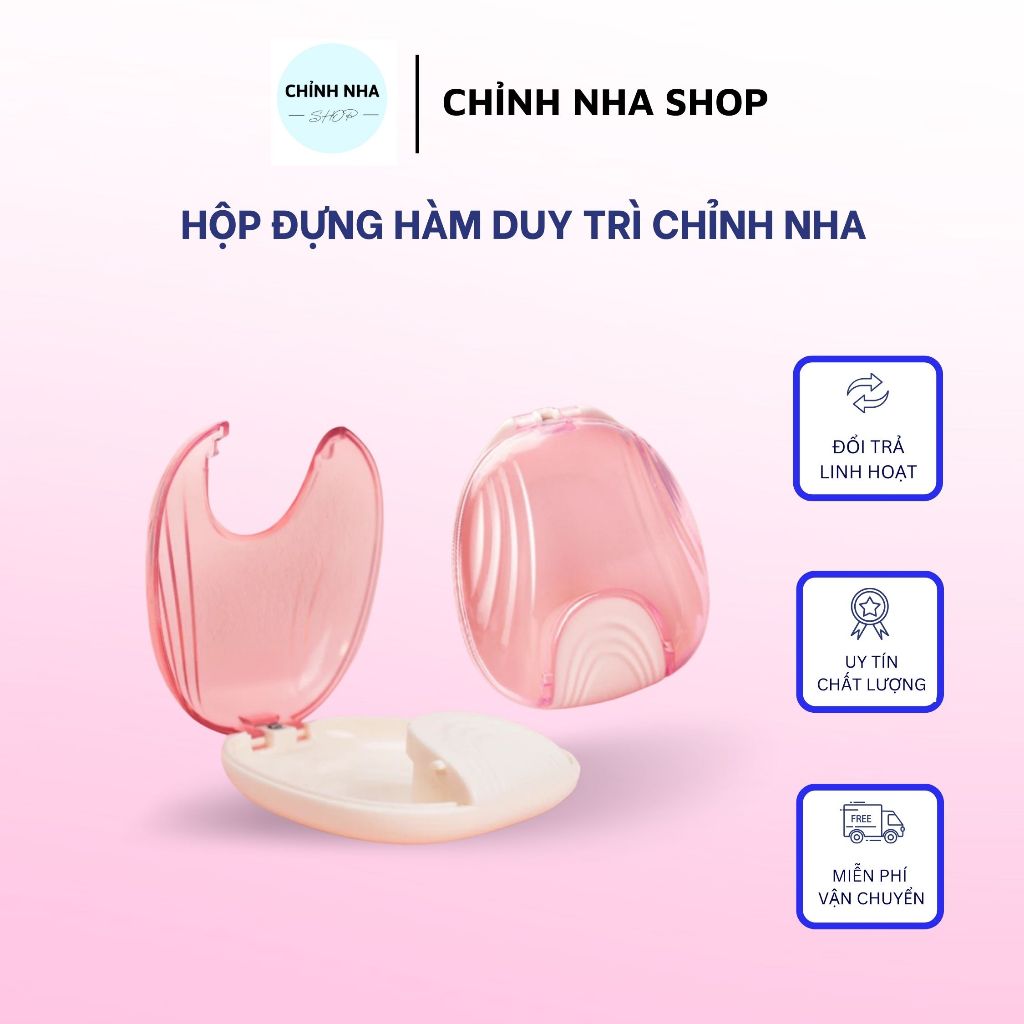 Hộp đựng hàm duy trì chỉnh nha, khay niềng răng, nắp bật hình con sò