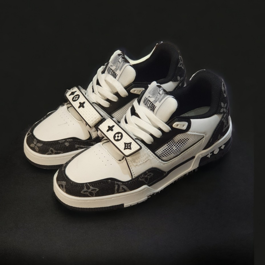 Giày LV Xanh Đen Trainer Black White,GIÀY LV TRAINER WHITE BLACK QUAI DÁN,LV Đen Trắng Siêu Phẩm Hot Trend Cao Cấp 2023
