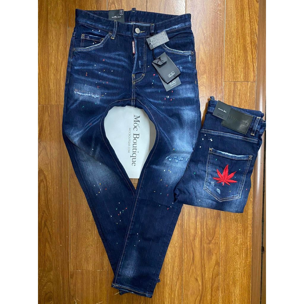 Quần Jean DSQ2 Xanh Đậm Vẩy Sơn Siêu Hot Quần Bò Vẩy Sơn Xanh Mài Thời Trang Chất Co Giãn Phối Loang Rách Gối CựcChất