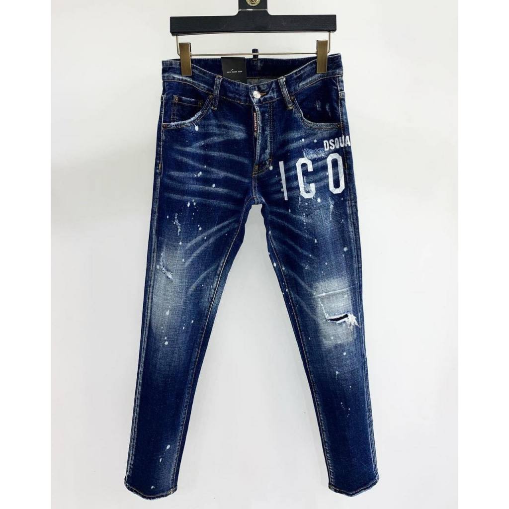 Quần Jean DSQ2 Xanh Đậm Vẩy Sơn Siêu Hot Quần Bò Vẩy Sơn Xanh Mài Thời Trang Chất Co Giãn Phối Loang Rách Gối CựcChất