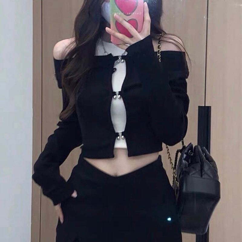 | Ảnh Thật | Set Áo Croptop Móc Cài Mùa Hè RANSHI Áo Khoác Dài Tay  Chất Mặc Mát Siêu Cá Tính