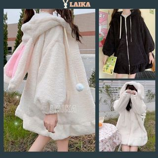 Váy lông nữ dài tay có mũ đính tai thỏ cute form rộng dáng xòe ngắn phong cách ulzzang xinh đẹp LAIKA VL01
