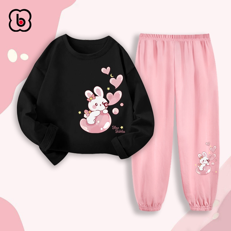 Bộ thu đông dài tay cho bé gái BabyloveGO 2024 đồ bộ cho bé chất thun cotton mềm mịn thoáng mát BDRB36