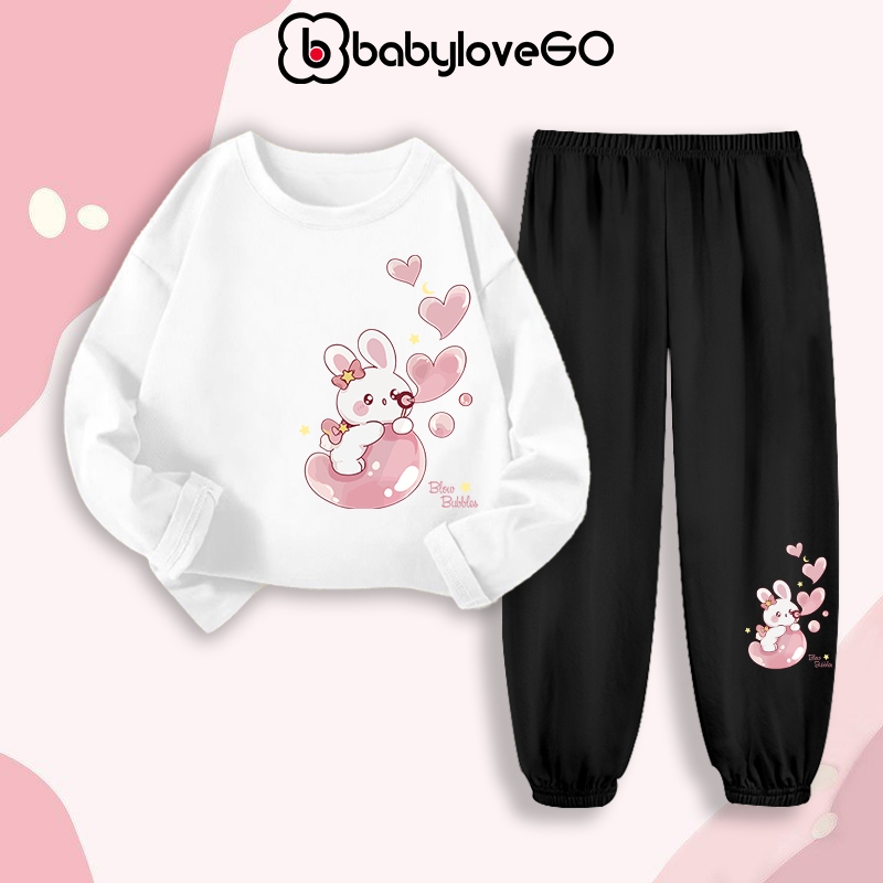 Bộ thu đông dài tay cho bé gái BabyloveGO đồ bộ cho bé chất thun cotton mềm mịn thoáng mát BDRB36