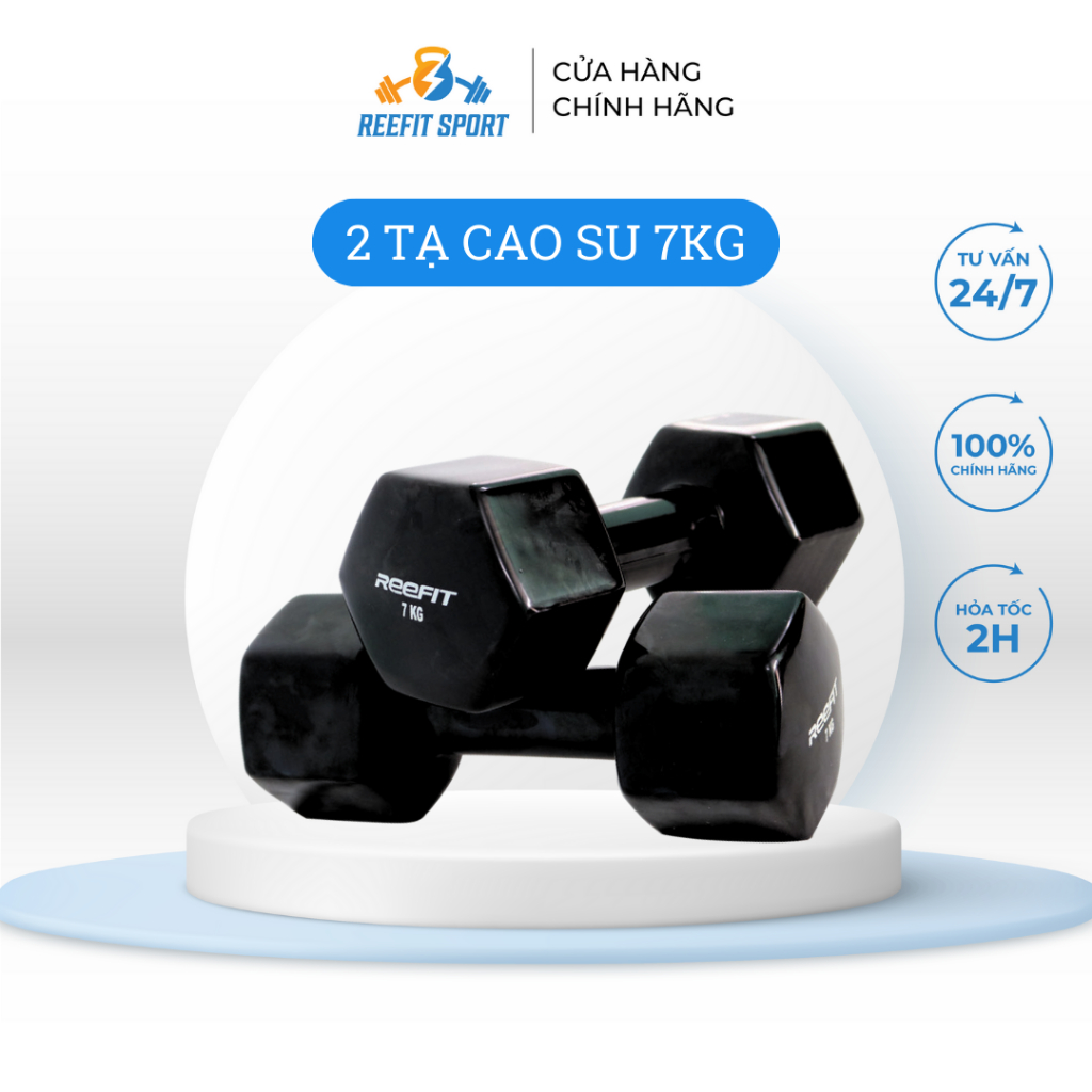 Bộ 2 tạ tay cao su Reefit màu đen 7kg (gồm 2 cục)