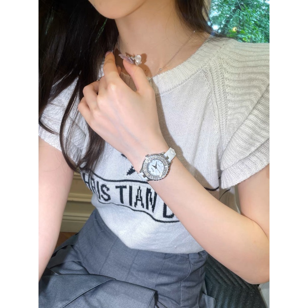 Đồng Hồ Nữ Chống Nước Chống Xước Dây Kim Loại Ceramic, Mặt Đính Đá Phong Cách DINIMI 77049 Hàng Chính Hãng- BH 6 Tháng