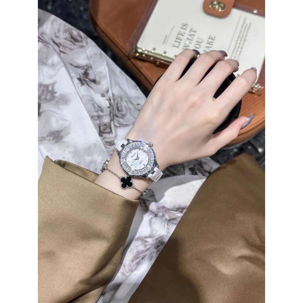 Đồng Hồ Nữ Chống Nước Chống Xước Dây Kim Loại Ceramic, Mặt Đính Đá Phong Cách DINIMI 77049 Hàng Chính Hãng- BH 6 Tháng