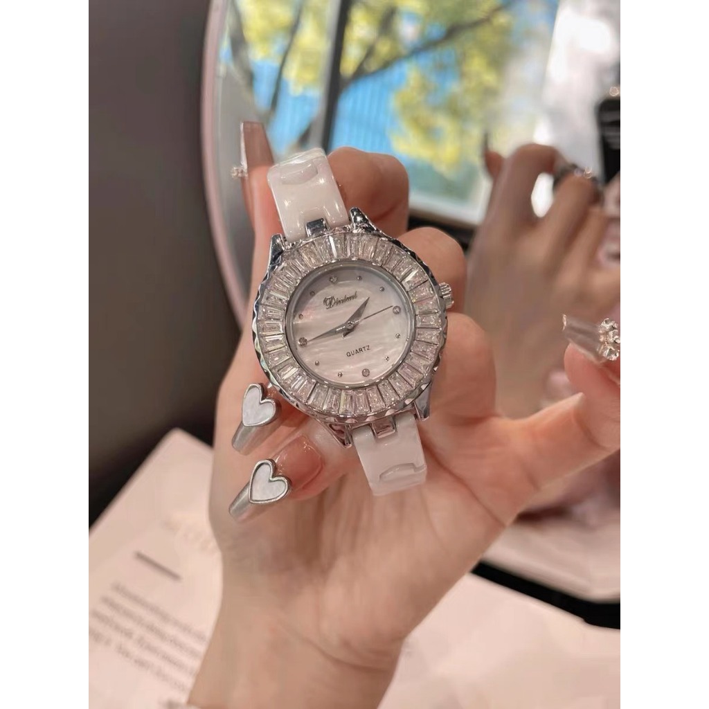 Đồng Hồ Nữ Chống Nước Chống Xước Dây Kim Loại Ceramic, Mặt Đính Đá Phong Cách DINIMI 77049 Hàng Chính Hãng- BH 6 Tháng