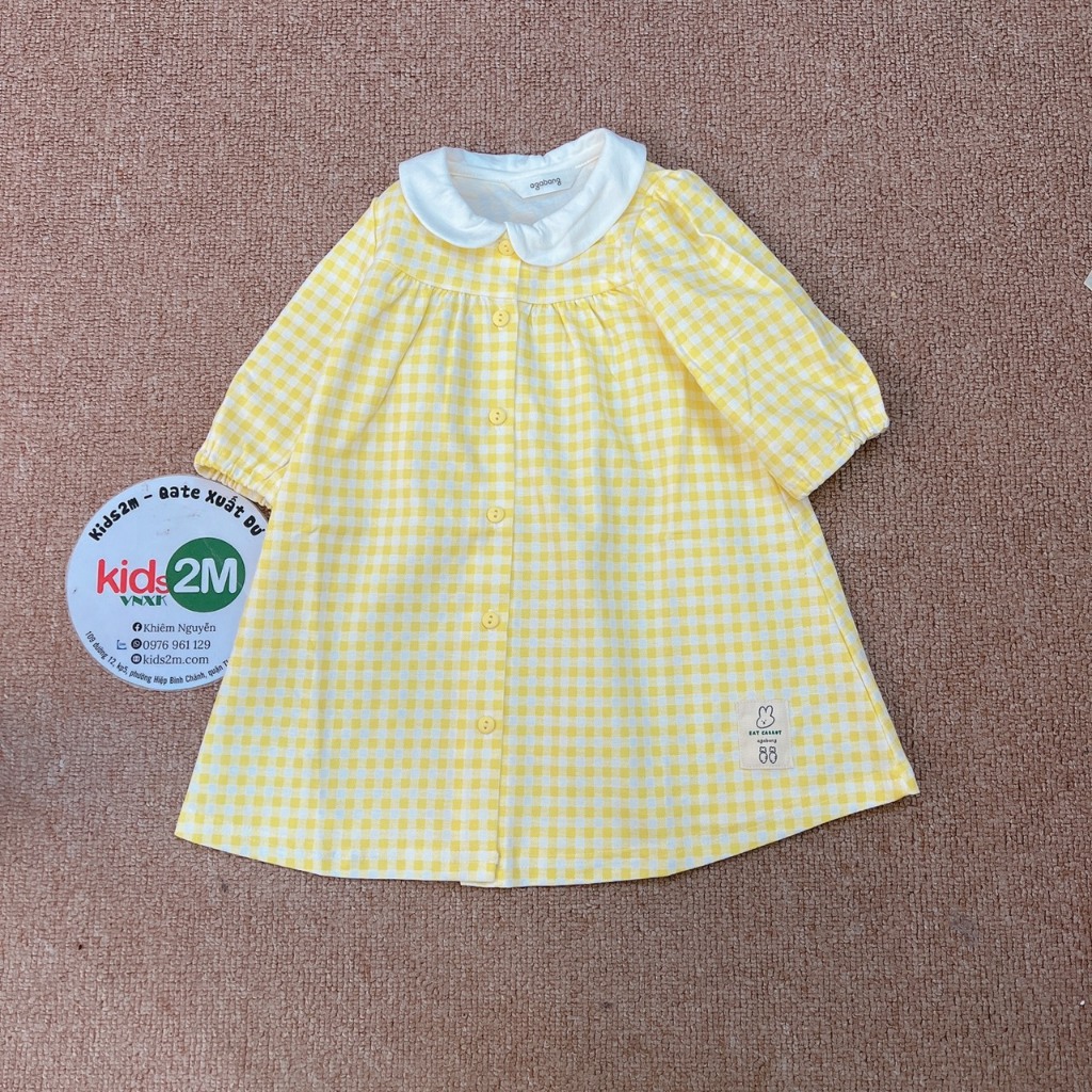 Đầm thu tay lỡ caro vàng cho bé gái 8-17kg
