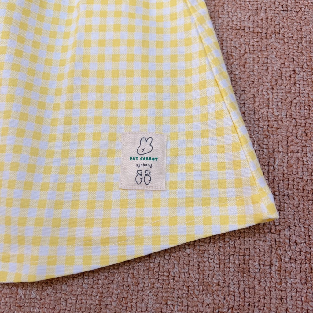 Đầm thu tay lỡ caro vàng cho bé gái 8-17kg