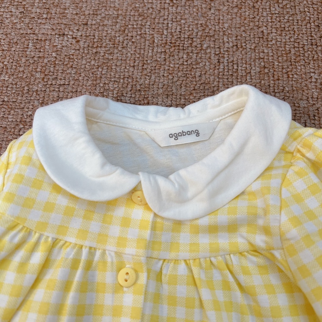 Đầm thu tay lỡ caro vàng cho bé gái 8-17kg