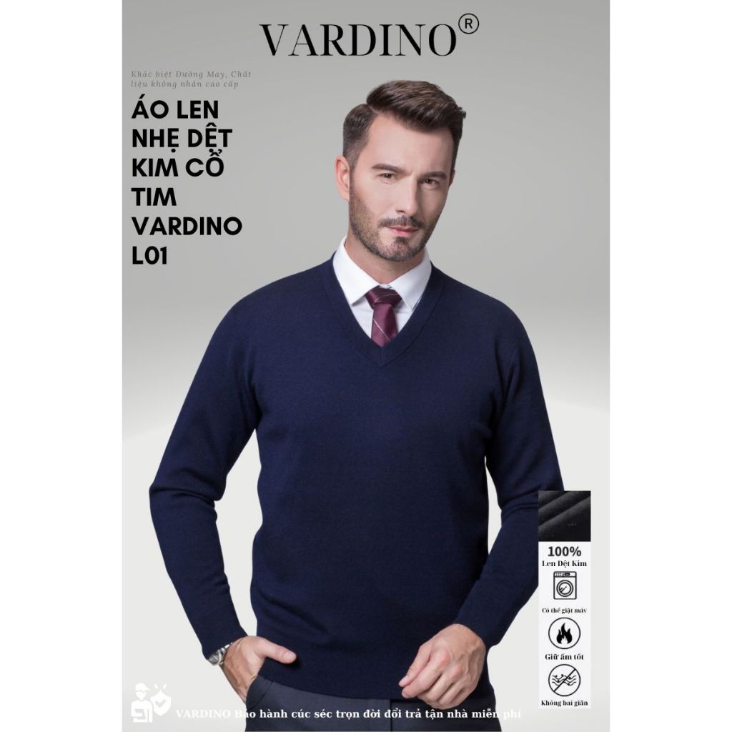 Áo len nam cổ tim chữ v trung niên VARDINO dệt kim màu xanh màu xám L01 L02