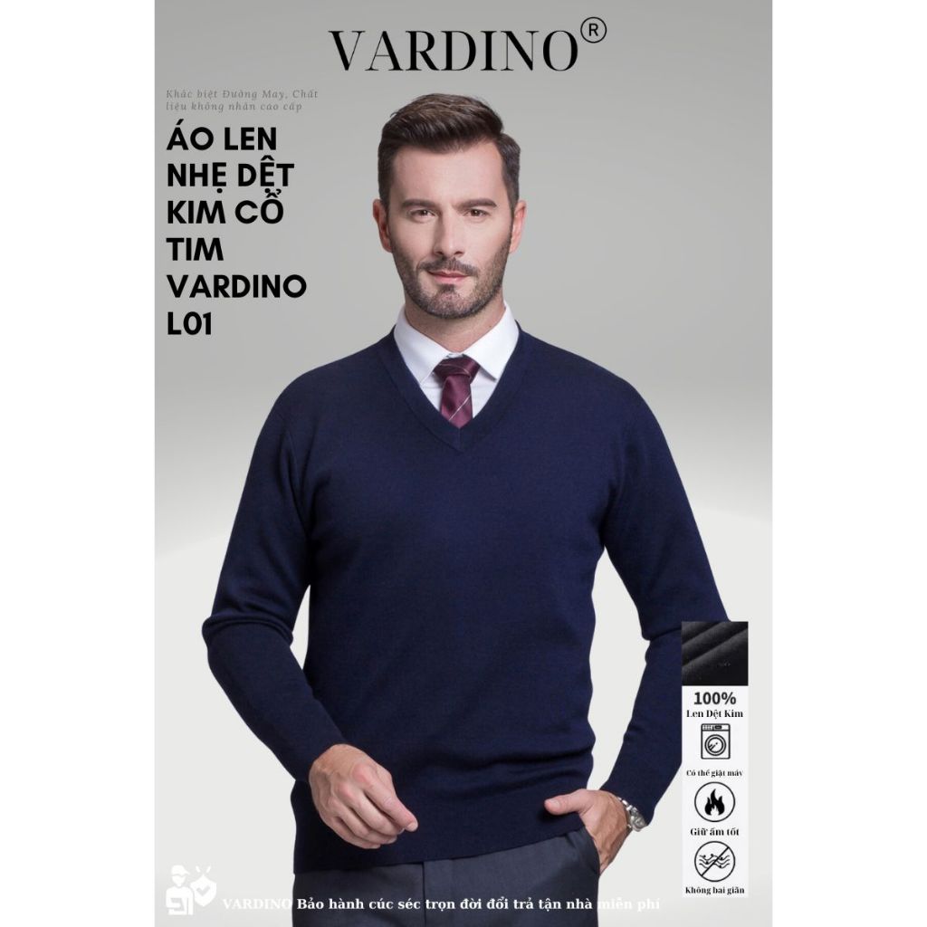 Áo len nam cổ tim chữ v trung niên VARDINO dệt kim màu xanh màu xám L01 L02