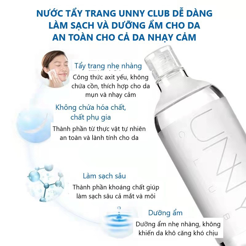 Nước tẩy trang Unny Club sạch sâu chai 500ml