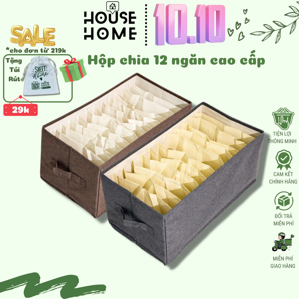 Hộp vải đựng quần áo 12 ngăn có nắp/không nắp,vải Oxford 600D cao cấp thông minh gấp gọn tiện ích - Housetohome