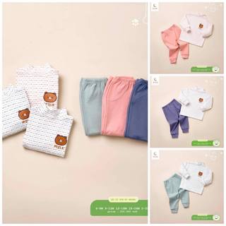 [CHÍNH HÃNG] Bộ quần áo dài tay trẻ em nỉ nhung cổ 3cm nét đứt gấu Milk Moon
